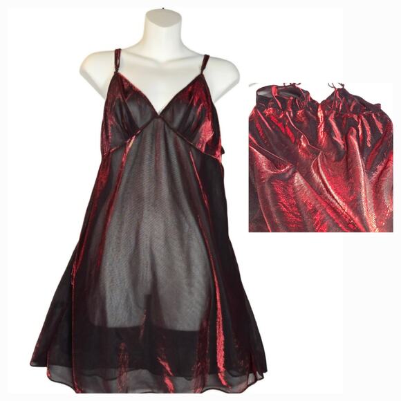 Gilligan & O'Malley Women XL Chemise Lingerie Reactive Shimmer Red Festival Y2K - Picture 1 of 12